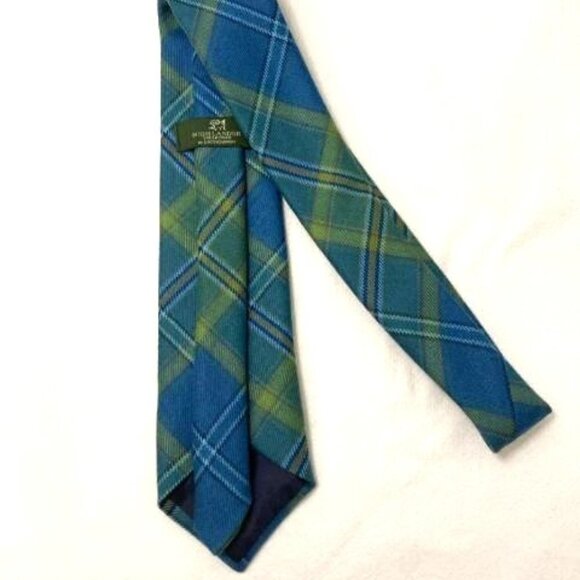 Lochcarron Highlander Collection Wool Tie Blues & Greens Plaid Tartan UK - Picture 2 of 4